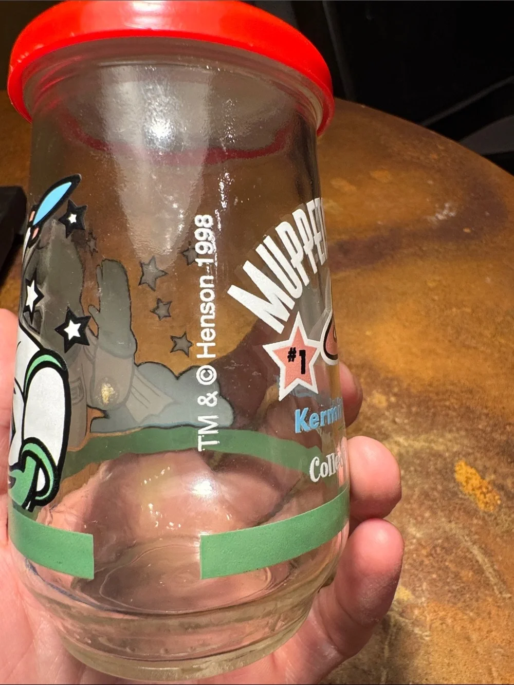 Vtg 1998 Welch’s Muppets in Space Jelly Jar Glass-Kermit in Command #1, with lid